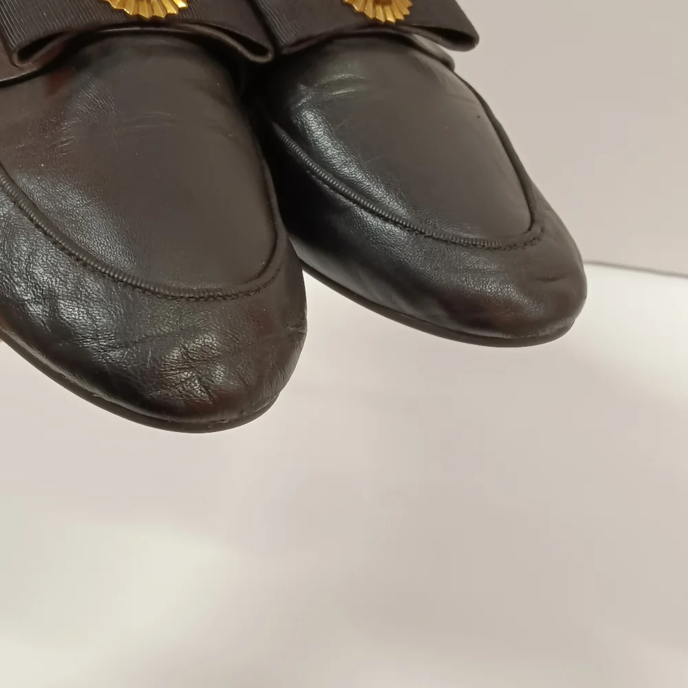 Michael Kors Rory Lion Head  Genuine Leather Loafer Black w Gold Size 7.5M